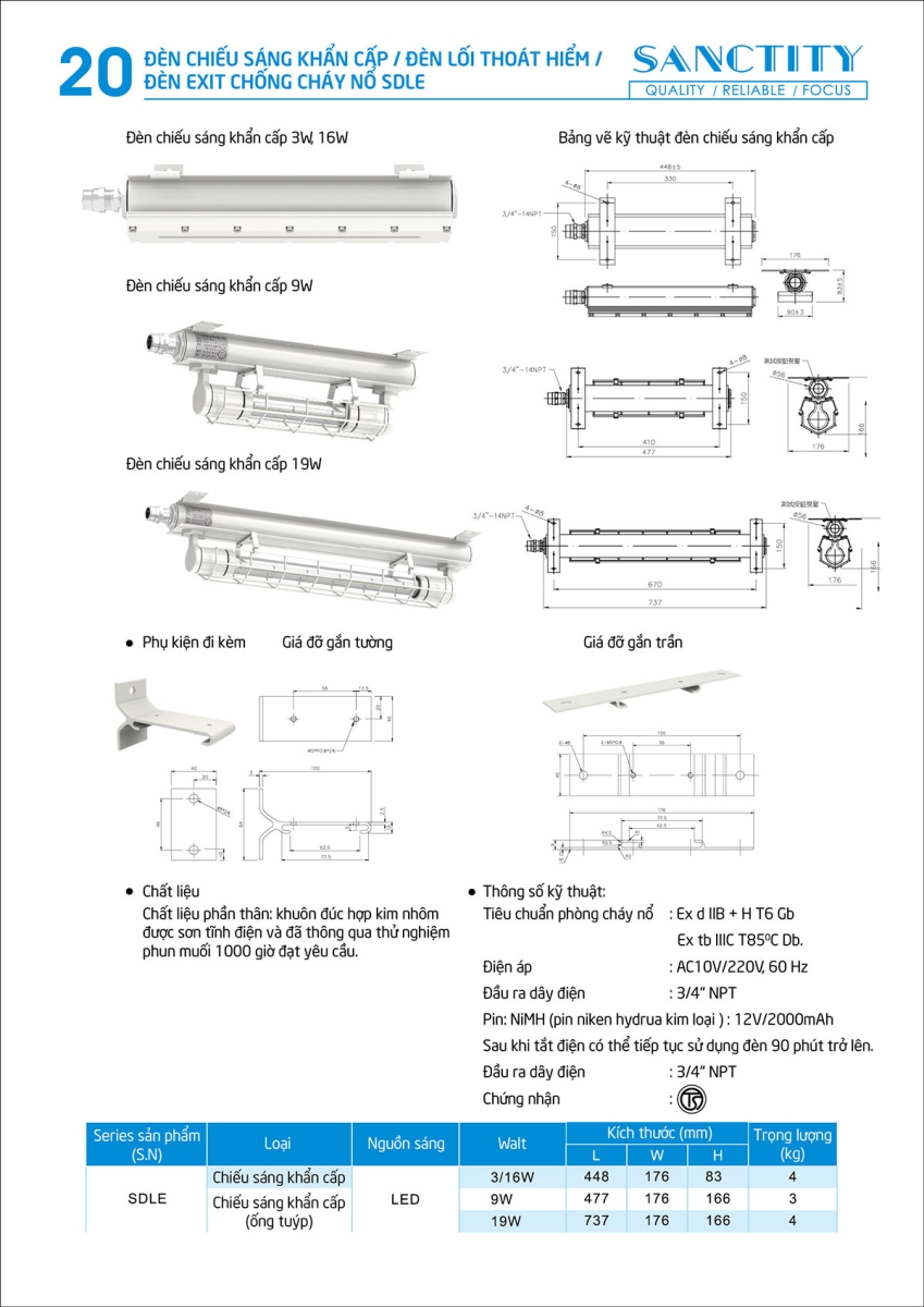 Đèn chiếu sáng khẩn cấp chống cháy nổ SDLE (3W16W)